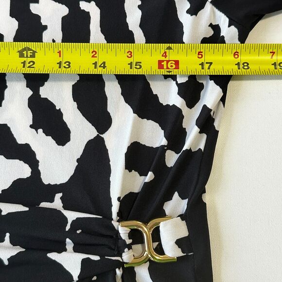 Calvin Klein Women's Tops S Black White Animal Print Zebra Wrap Gold 3/4 Sleeve - Picture 4 of 9